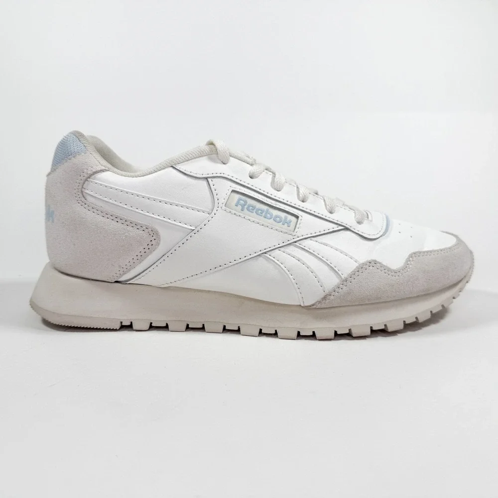 Reebok Classic Leather White Blue Sneakers Mens 9.5 Casual Retro Shoes